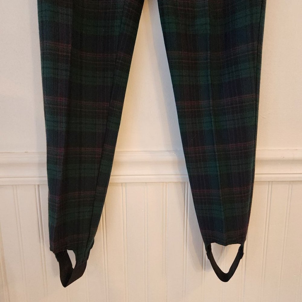 VTG High Waisted Green Plaid Stirrup Pants Trousers Made in USA 2-4 (VTG 5/6) - Picture 3 of 8